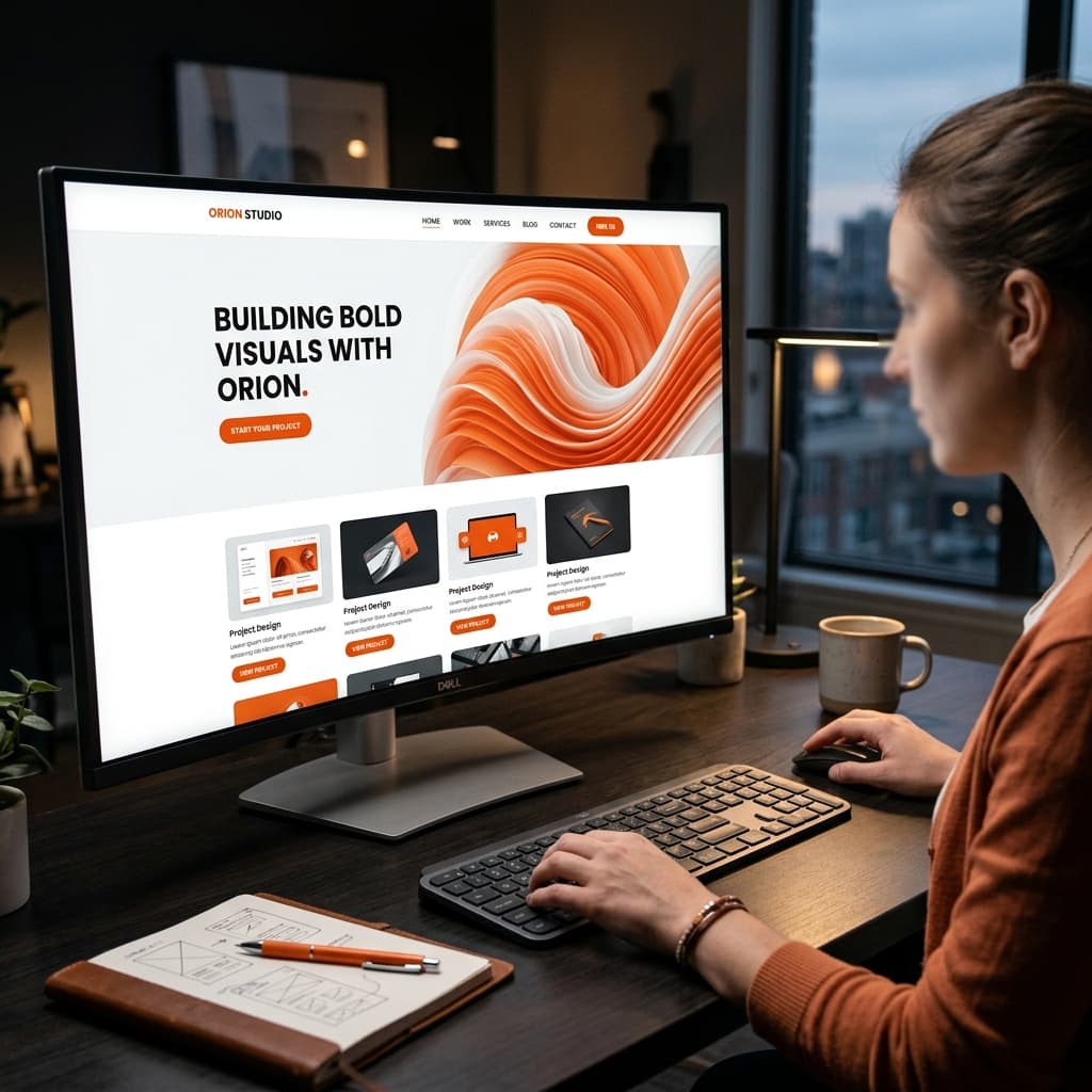 A website build in progress on screen